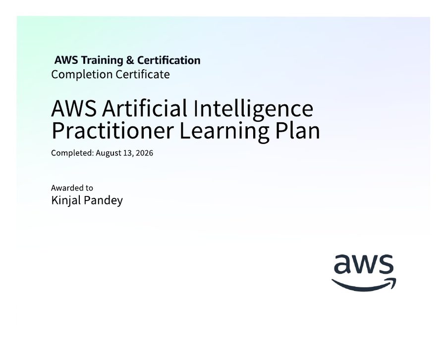 Certificate: AWS Artificial Intelligence Practitioner Learning Plan