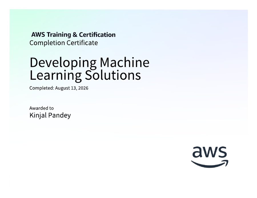 Certificate: Developing Machine Learning Solutions