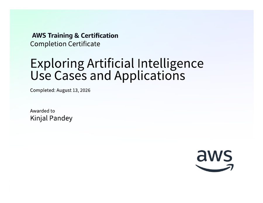Certificate: Exploring Artificial Intelligence Use Cases and Applications