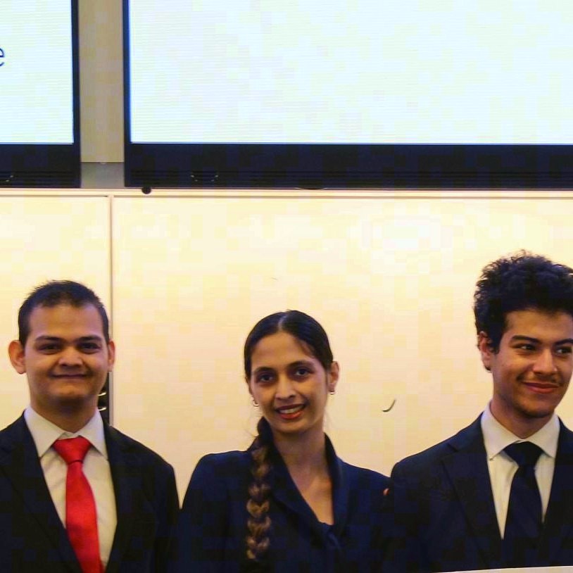 The UPitch Spring 2026 finalists on stage at UMass Amherst, Kinjal Pandey second from left